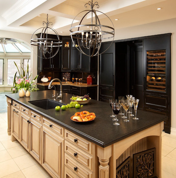 Black cabinets on sale granite countertops